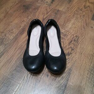 New Lands End Black Leather Ballet Flats Comfort Slip On Size 9.5B